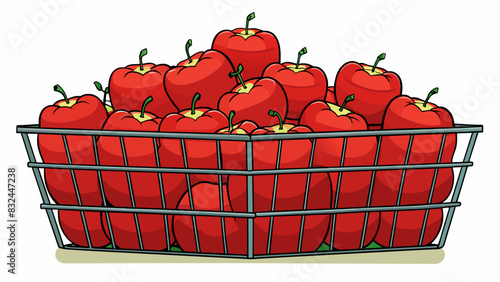 At the market previously picked apples sat piled high in rusted wire baskets their shiny red skins reflecting the suns rays. The apples were crisp and. Cartoon Vector.