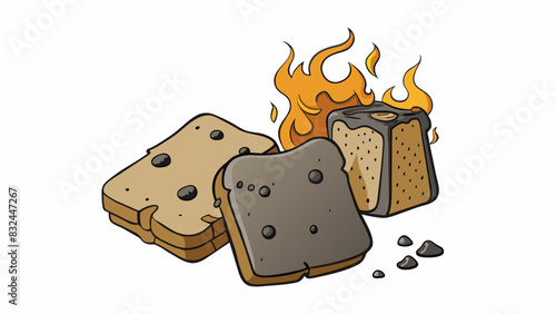 Burnt toast Blackened and charred slices of bread emitting a pungent smell leaving a lingering and unpleasant odor in the kitchen.. Cartoon Vector.