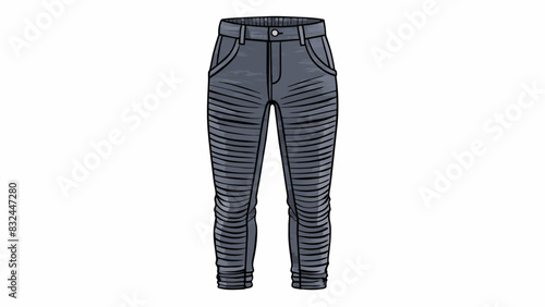 Black skinny pants with a high waist and a stretchy material. They have subtle ruching on the sides and zippers at the ankles for added detail.. Cartoon Vector.