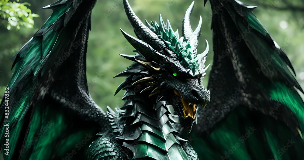 Fototapeta premium Fantastic ancient dark dragon background