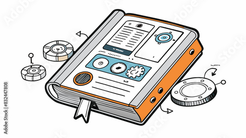 Howto manual This instructional manual offers detailed explanations and diagrams for operating a new gadget. The diagrams are in black and white and. Cartoon Vector.