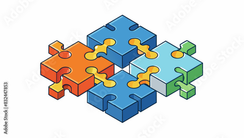 Imagine a puzzle with multiple pieces that can only fit together in a certain way. Each piece represents a module and when put together they form a. Cartoon Vector.