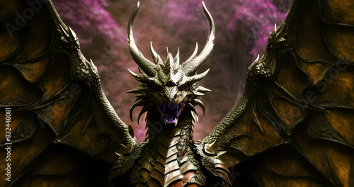 Fantastic ancient dark dragon background
