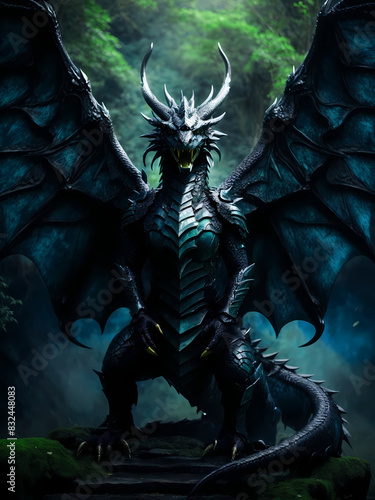 Fantastic ancient dark dragon background