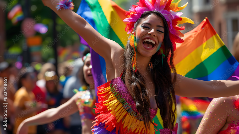 Joyful Participant Celebrating at a Vibrant Pride Parade Joyful Participant Celebrating at a Vibrant Pride Parade
