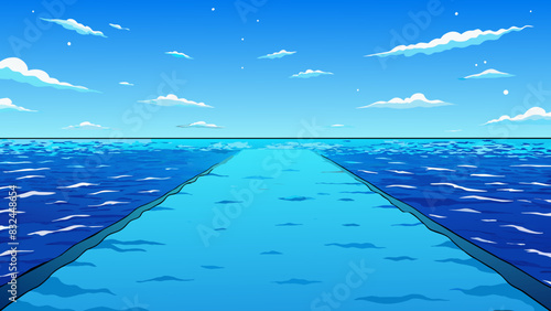 neverending ocean horizon the endless expanse of shimmering blue water reaching out to meet the sky in every direction.. Cartoon Vector.