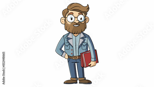 Nick is a tall guy with a bushy beard thickrimmed glasses and a faded denim jacket. He always carries a wellworn leather messenger bag stuffed with. Cartoon Vector.