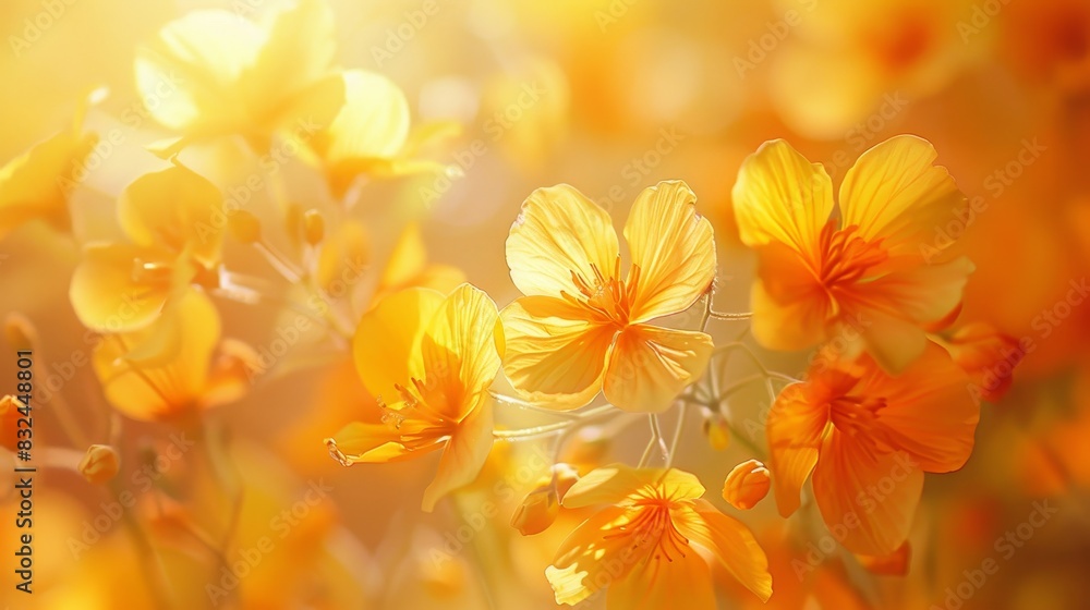 Floral Radiance, Close-up of yellow flowers glowing in sunlight, Natural beauty