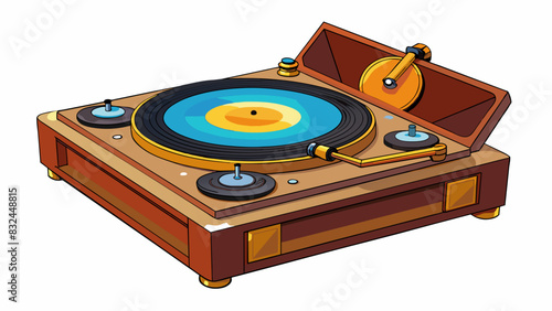 Our second tenant is a music lover with an impressive collection of vinyl records. They have a turntable with a mahogany finish and shiny gold. Cartoon Vector.