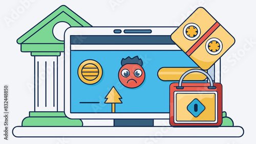 Overdrawn bank account A negative balance displayed on a computer or mobile screen indicating financial debt and potential fees or penalties.. Cartoon Vector.