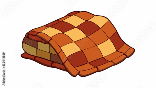 cozy woolen blanket with a patchwork design in warm earth tones. It keeps you warm and comfortable serving as a comforting presence on. Cartoon Vector.