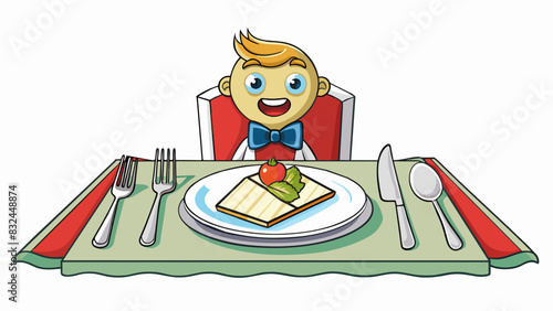 Proper table manners at a formal dinner include using utensils from the outside in placing a napkin on ones lap and chewing with ones mouth closed.. Cartoon Vector.