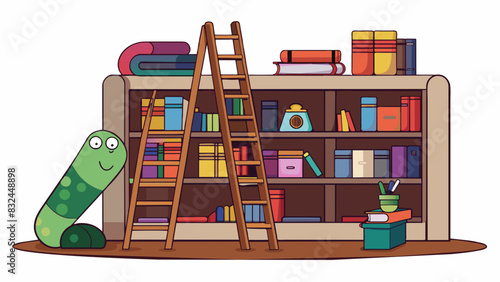 Our final tenant is a bookworm with a passion for literature. Their living room is adorned with a beautiful bookcase filled with all sorts of books. Cartoon Vector.