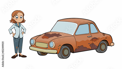 She sneered at his shabby car noting the rusty paint and dented bumper with disdain.. Cartoon Vector.