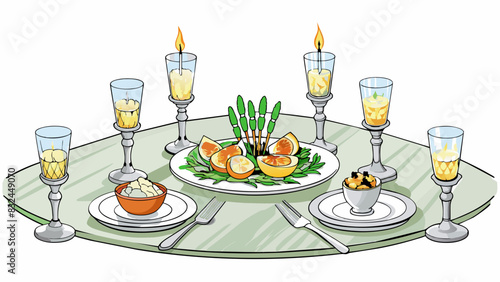 Soft candlelight flickered on the marble dining room table casting shadows on the elegant crystal glasses and polished silver lery. A plate of. Cartoon Vector.