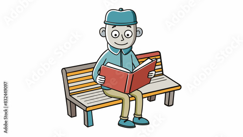 Sitting on a park bench underlining noteworthy passages and scribbling notes in the margins of a borrowed library book. The dogeared corners and faded. Cartoon Vector.