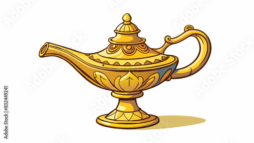 The antique lamp was adorned with intricate carvings its warm light casting intricate shadows on the walls. Its base was sy and ornate while the bulb. Cartoon Vector.
