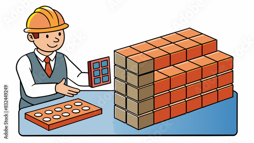 The architect reckoned the number of bricks needed for the building by counting the rows and columns and multiplying it by the size of one brick.. Cartoon Vector.