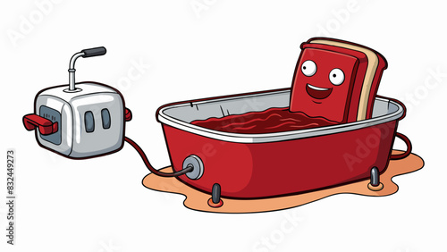 The bathtub was filled with dark red water surrounding the victims head bobbing in the center a toaster floating ominously next to it.. Cartoon Vector.
