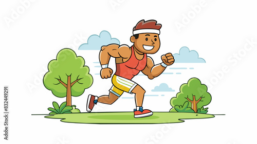 The athlete Strong toned muscles show as they jog effortlessly through the park their favorite pair of running shoes pounding the pavement. Sweat. Cartoon Vector.