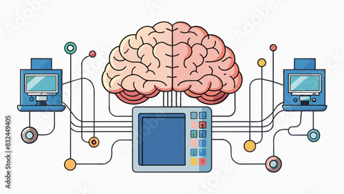 The brain is like a large computer with various wires and circuits connecting different parts and allowing for rapid processing and communication.. Cartoon Vector.