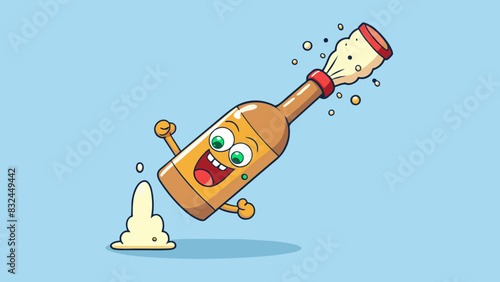 The bubbly liquid spewed out of the bottle with a satisfying pop its sweet aroma filling the kitchen as the cork hit the ground with a thud.. Cartoon Vector.