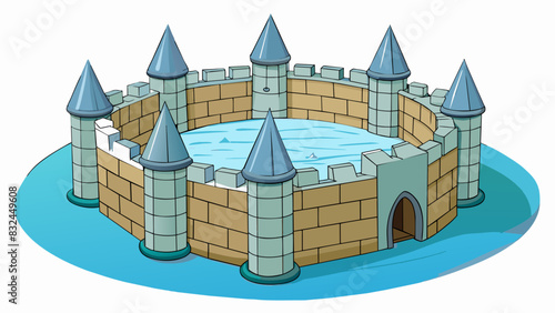 The castles moat was filled with deep water and surrounded by sharp spikes serving as a defense against enemies trying to breach its walls. The water. Cartoon Vector.