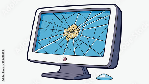 The computer monitor was cracked and shattered its screen filled with lines of broken pixels. Its once smooth and sleek casing was now dented and. Cartoon Vector.