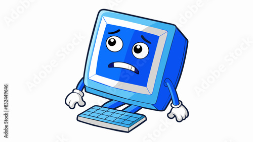 The computer screen displayed a blue screen with white error text causing the system to shut down unexpectedly. Blue screen of death abrupt system. Cartoon Vector.