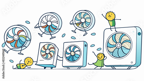 The computers fans whirred rapidly trying to cool down the overheating machine.. Cartoon Vector.