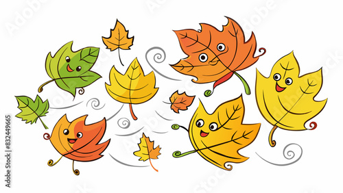 The cool crisp wind carried colorful autumn leaves through the air twirling and dancing as they descended to the ground.. Cartoon Vector. © DigitalSpace