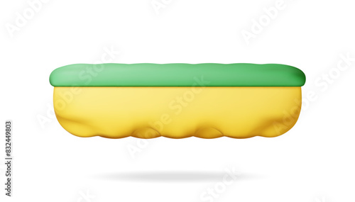 3D sponge for washing dishes isolated on white. Render sponge icon. House cleaning equipment. Household accessories. Realistic vector illustration