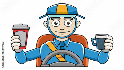 The driver had a restless demeanor and kept switching lanes without using the blinkers. They had a phone in one hand and a cup of coffee in the other. Cartoon Vector.