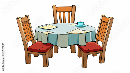 The empty chair sat at the head of the dinner table a noticeable absence from the lively family gathering. The worn fabric and cracked wooden frame. Cartoon Vector.