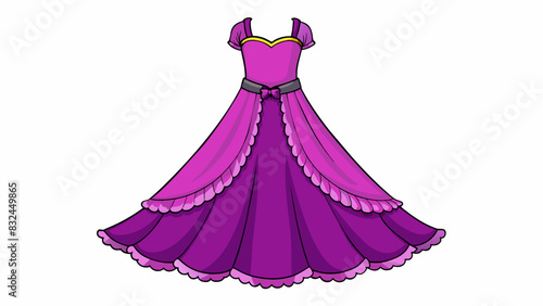 The elegant dress was made of flowing chiffon its vibrant purple color catching the eye. The intricate lace trim on the bodice and the delicate. Cartoon Vector.