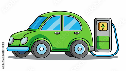 The electric vehicle boasts an efficient and ecofriendly design with a rechargeable battery that can power the car for over 300 miles on a single. Cartoon Vector.