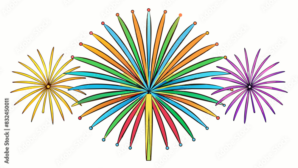 The fireworks display lit up the night sky in an array of bright colors painting a beautiful scene for all to see.. Cartoon Vector. The fireworks display lit up the night sky in an array of bright colors painting a beautiful scene for all to see.. Cartoon Vector.