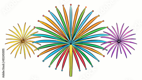 The fireworks display lit up the night sky in an array of bright colors painting a beautiful scene for all to see.. Cartoon Vector.