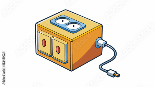 The final illustration depicts a squareshaped box with multiple outlets on its surface. This object acts as a power source allowing various electronic. Cartoon Vector.
