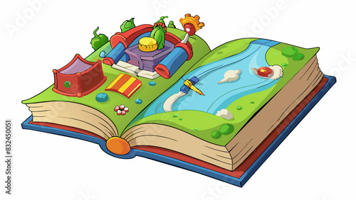 The first page of the book was filled with intricate illustrations inviting readers into a world of fantasy and imagination.. Cartoon Vector.