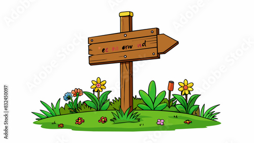 The first illustration shows a wooden signpost with a hand pointing in one direction and the word Recommended written on it. The sign is standing in a. Cartoon Vector.
