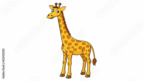 The giraffe was a magnificent creature with its long neck extending upwards towards the treetops. Its legs were long and slender enabling it to. Cartoon Vector.
