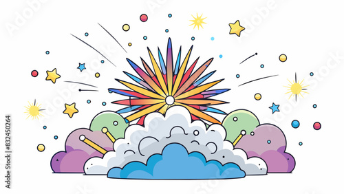 The harmonies and soaring crescendos in this song remind us of fireworks exploding against a nighttime sky. The lyrics are like colorful sparks. Cartoon Vector.
