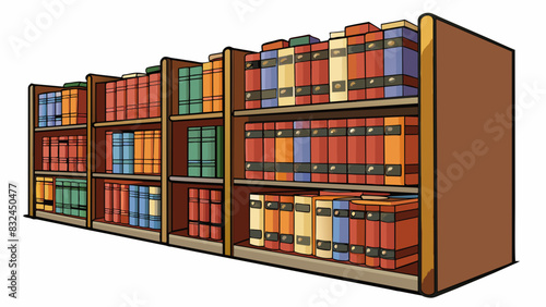 The library was filled with shelves upon shelves of books their spines lined up in perfect rows. Moreover the leatherbound covers were embossed with. Cartoon Vector.