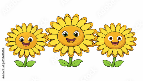 The nodding sunflowers swayed in unison their heavy heads bobbing up and down with the warm breeze.. Cartoon Vector.