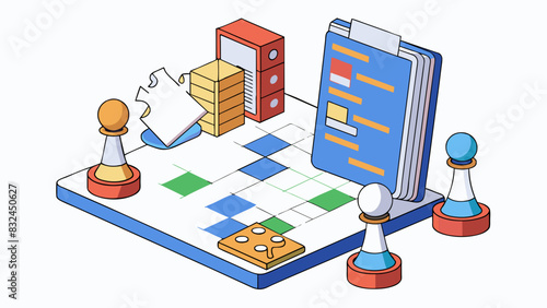 The objects in a program would include the playing pieces objects and classes and the rules of the game syntax and logic to determine the outcome.. Cartoon Vector.