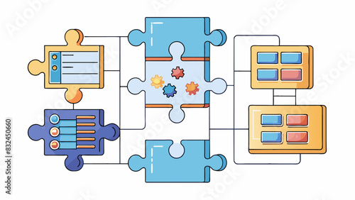 The objects in a program would include individual puzzle pieces lines of code and the overall structure functions and algorithms to solve the problem.. Cartoon Vector.