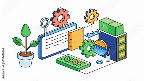 The objects in a program would include the plants functions and ods and tools operators and control structures used to manipulate and organize data.. Cartoon Vector.