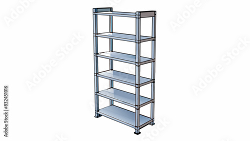 The relevant object was a tall metal shelf with multiple levels and adjustable shelves. It had a sy industrial design with a glossy silver finish. The. Cartoon Vector.