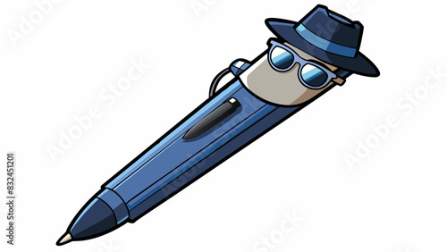 The spy agent is a sleek stealthy device resembling a pen complete with a clip and a retractable tip. It contains a hidden camera and microphone. Cartoon Vector.